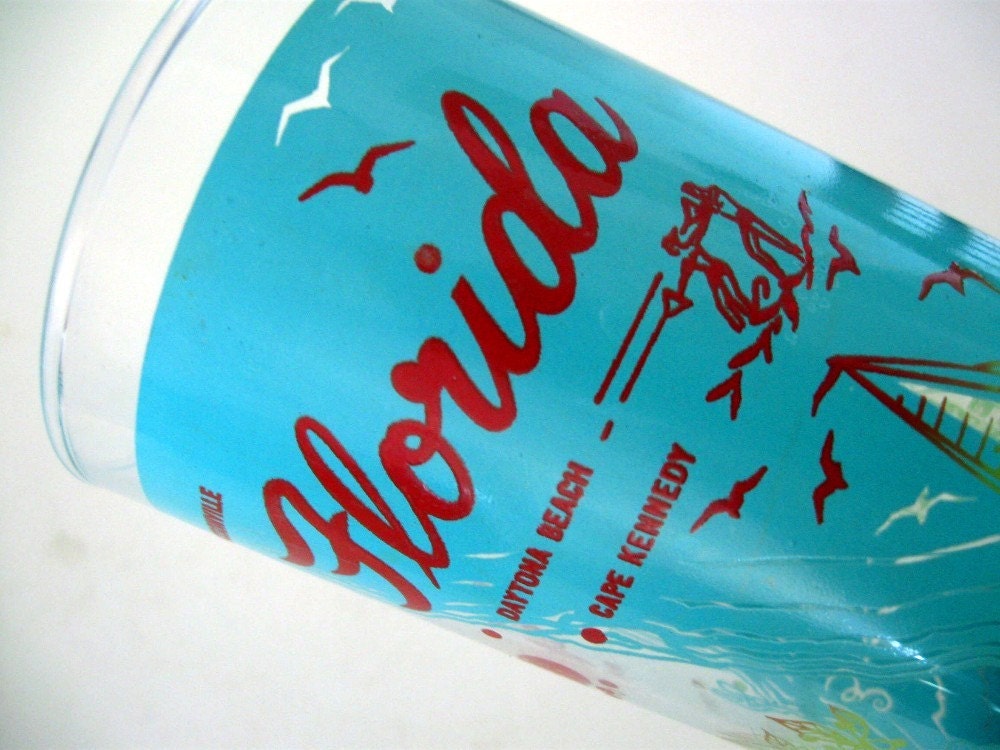 Vintage Florida Tumblers Souvenir Glass Turquoise Aqua Red Set of Two CinfulOldies on Etsy