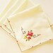 Vintage Linen Cloth Napkins Floral Pink Gold Green Cross Stitching Set of 4