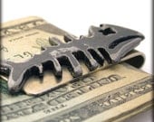 Metal Fishbone Money Clip/ Distressed Silver -Perfect  for Best Man, Groomsmen Gift, Wedding or Birthday by WATTO Distinctive Metal Wear
