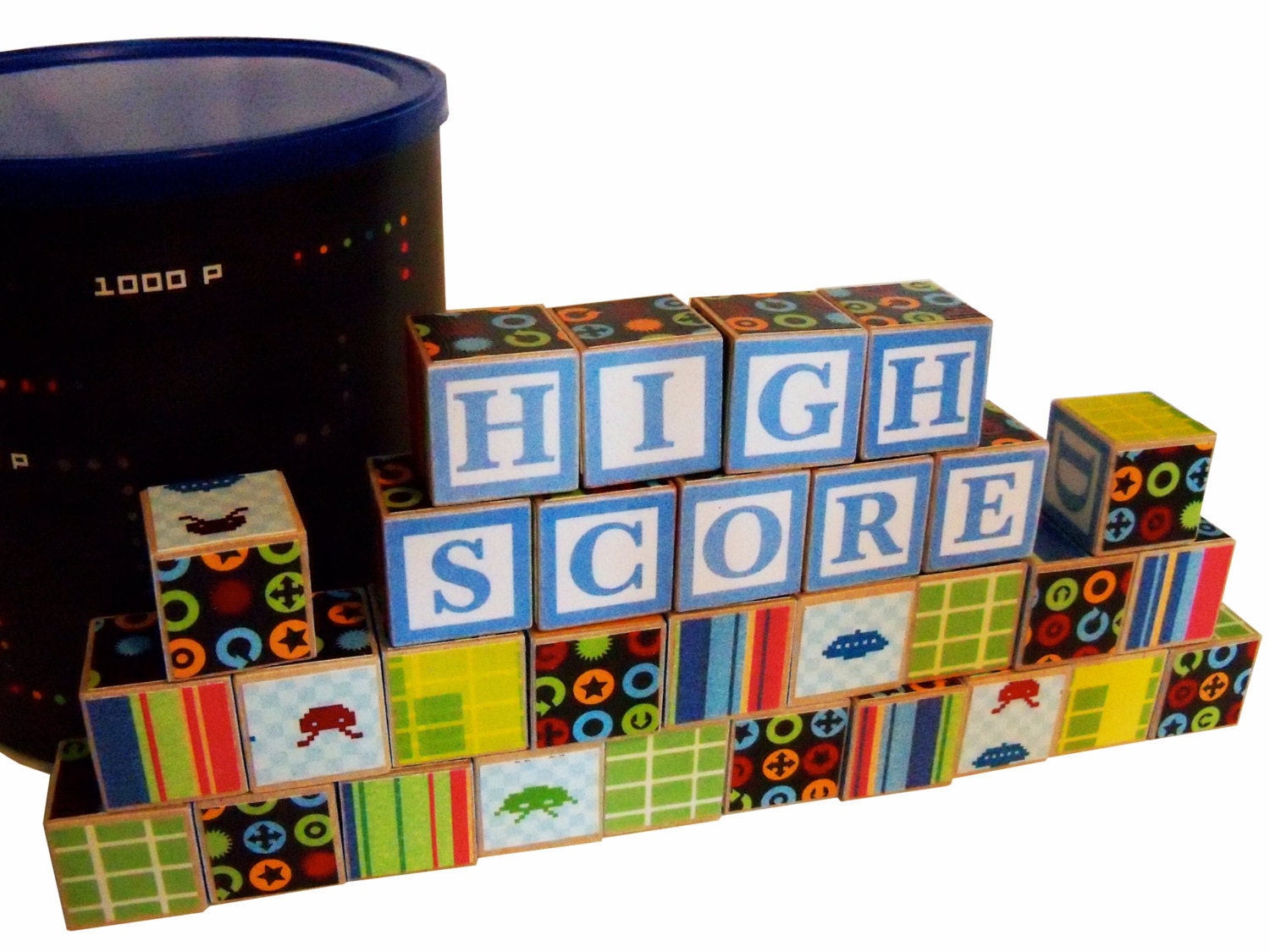 30 Alphabet Blocks Set in Canister - HIGH SCORE - lemonyemilyo