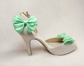 Mint Green Shoe Clips, Bow Bridal Shoe Clips, Shabby Chic- Satin Ribbon Bow, Wedding, Engagement, Bridesmaids