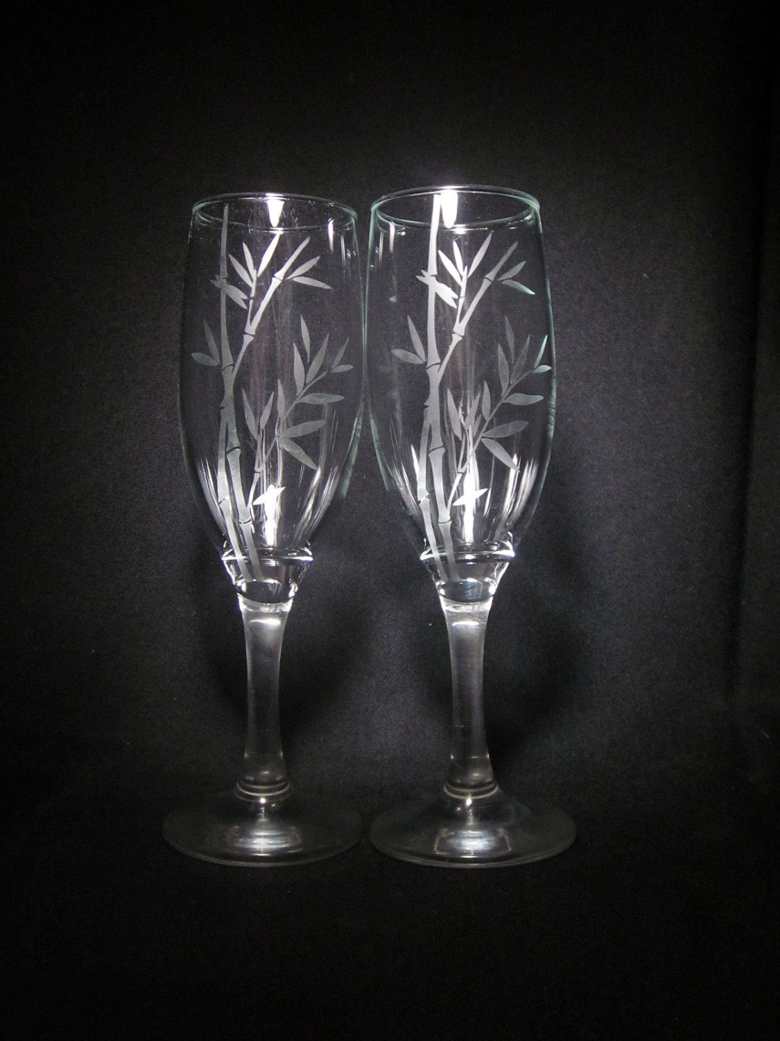 Ready to Ship from Massachusetts Two Champagne Glass Flutes Elegant Bamboo for Wedding, Anniversary, engagement party- custom