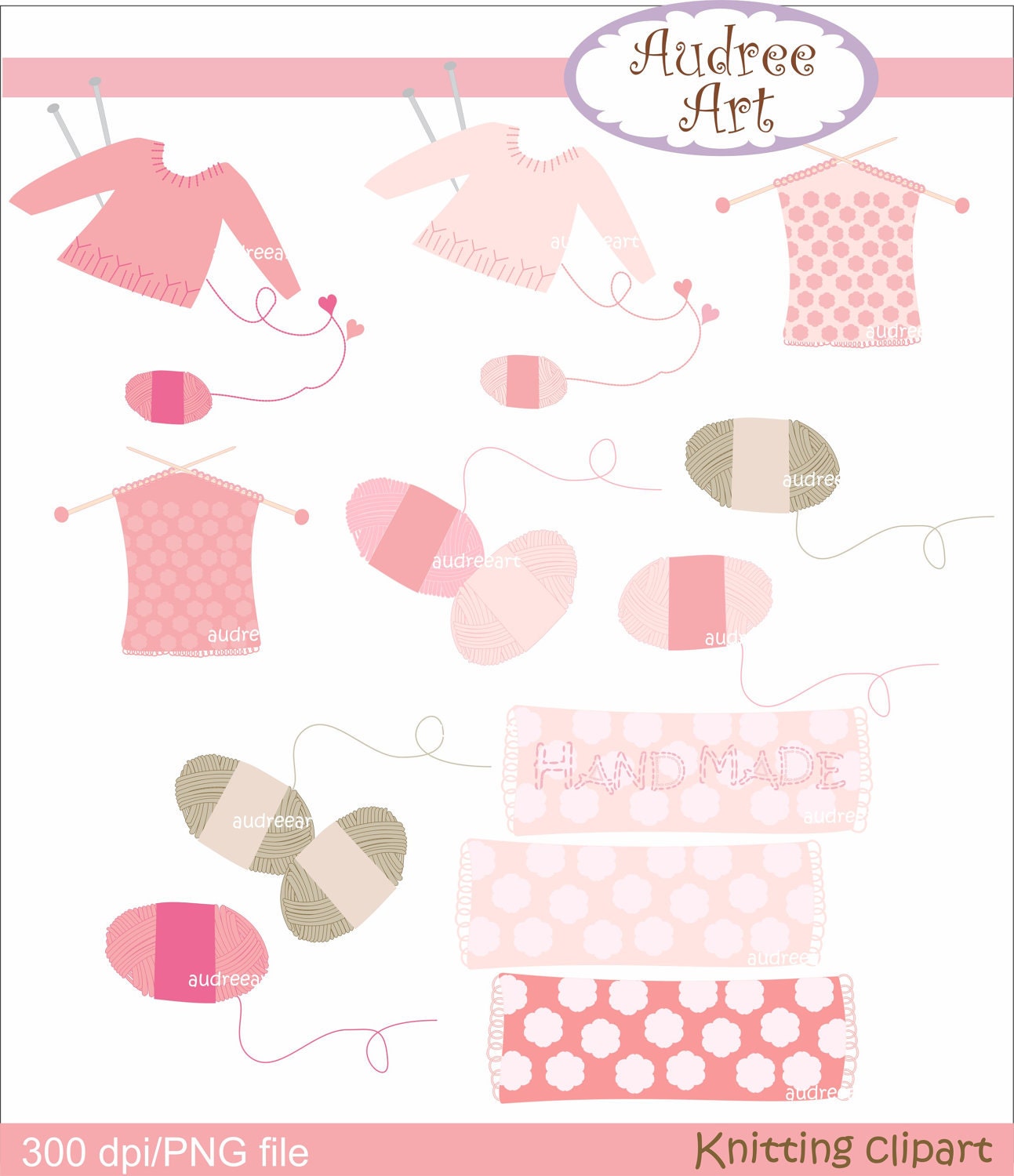 Digital clip art. Knitting 2 clipart ,  instant download clip art