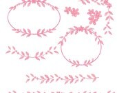 Digital border for all use, Vintage flowers border and frame, pink ,  instant download clip art