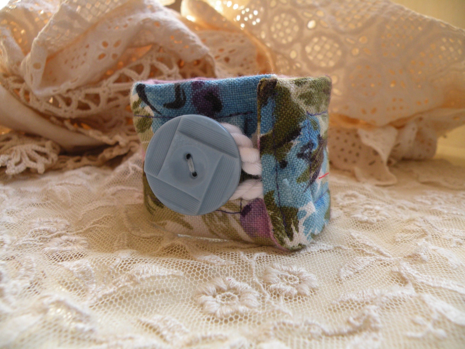 TEXTILES shabby vintage fabric cuff bracelet simple old textiles remnants summer springtime