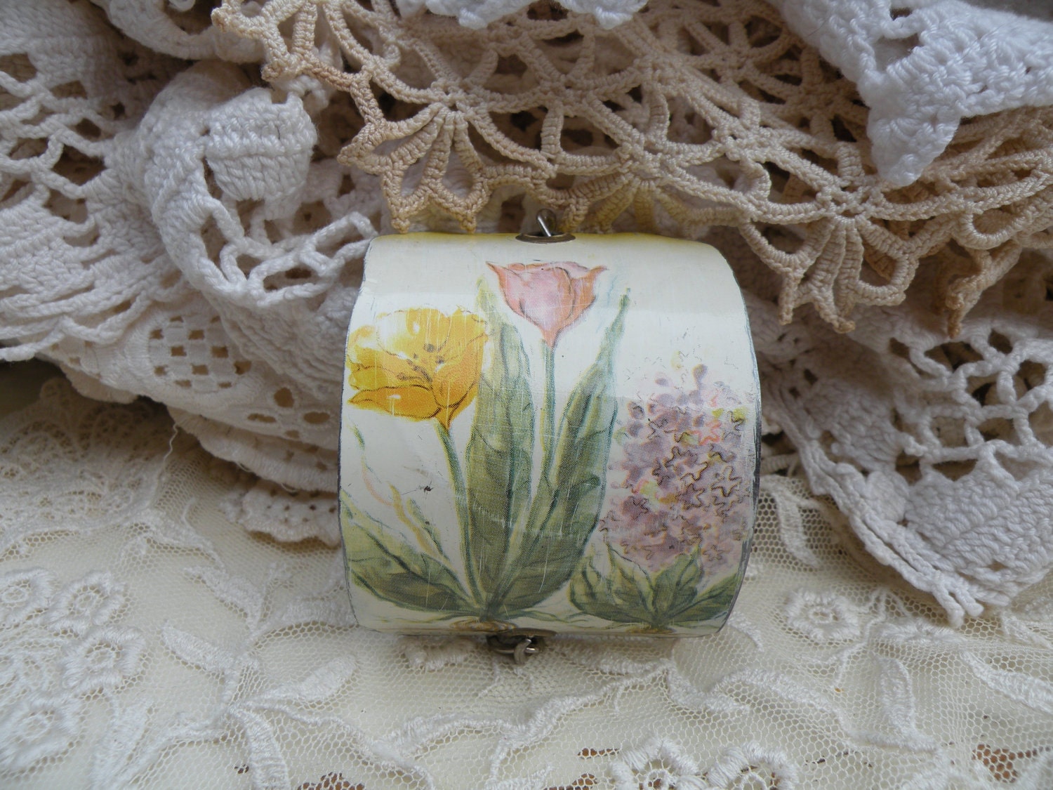 METAL PETALS vintage tin cuff bracelet assemblage sweet floral cute summer garden ooak unique gift shabby chic