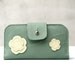 iPhone Wallet Mint Green & Cream Leather Floral Applique