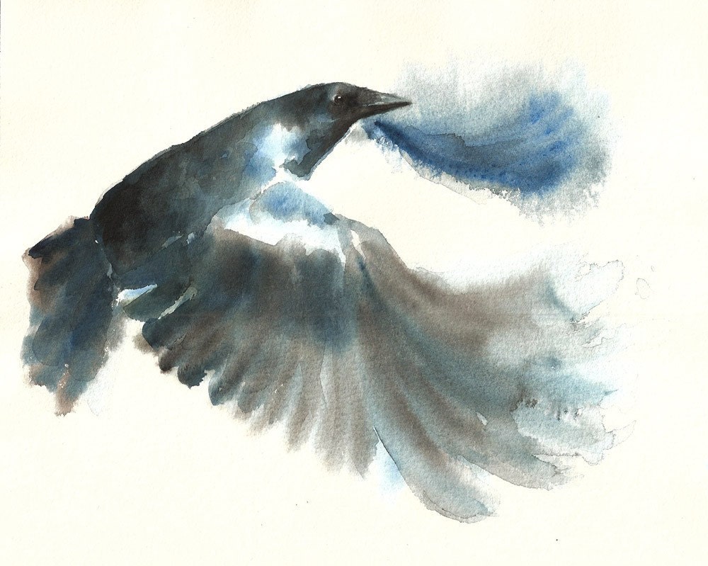CROW by DIMDIart  Original watercolor painting 10X8inchxxxxAll the animals that you wantxxxx