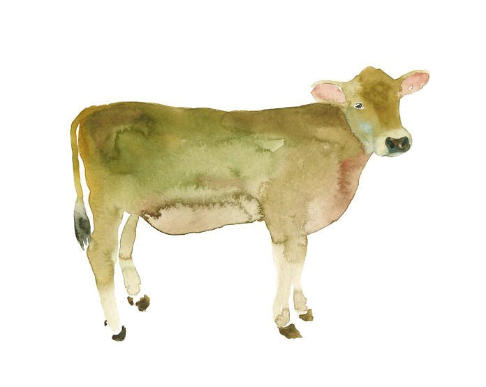CALF by DIMDI Original watercolor painting 10X8inchxxxxAll the animals that you wantxxxx