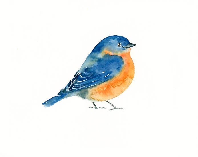 BLUEBIRD by DIMDI Original watercolor painting 10X8inch