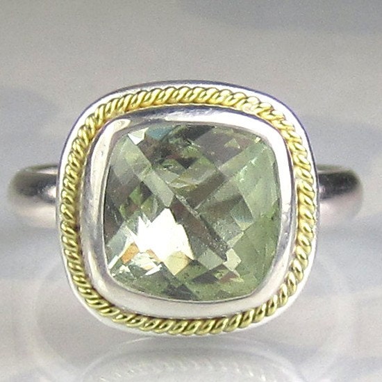 Prasiolite Ring - 18k Gold and Sterling