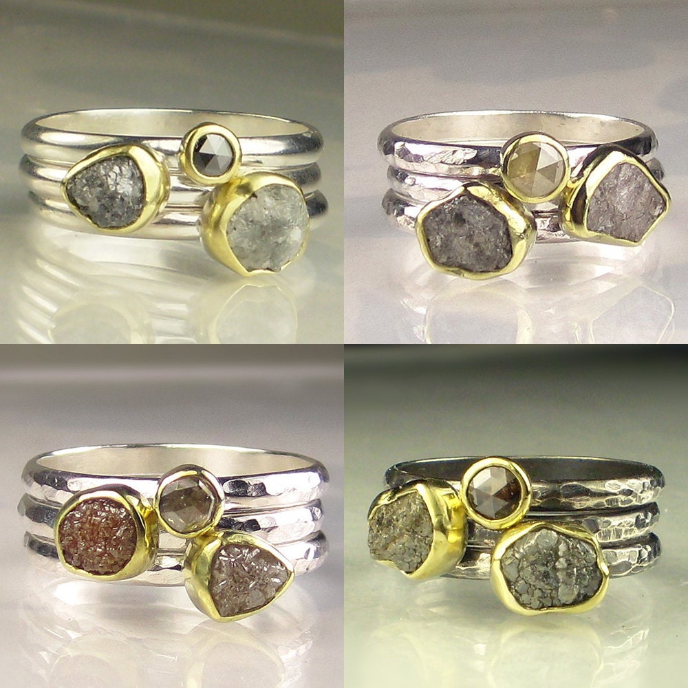 Rough Diamond Ring Stacking Set - Made to Order Trio