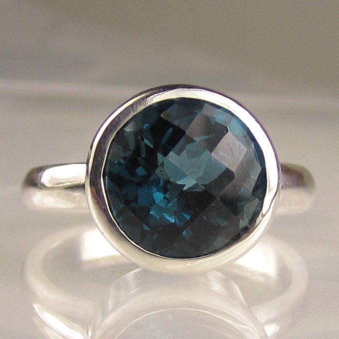 London Blue Topaz Gemstone Cocktail Ring in Recycled Sterling Silver