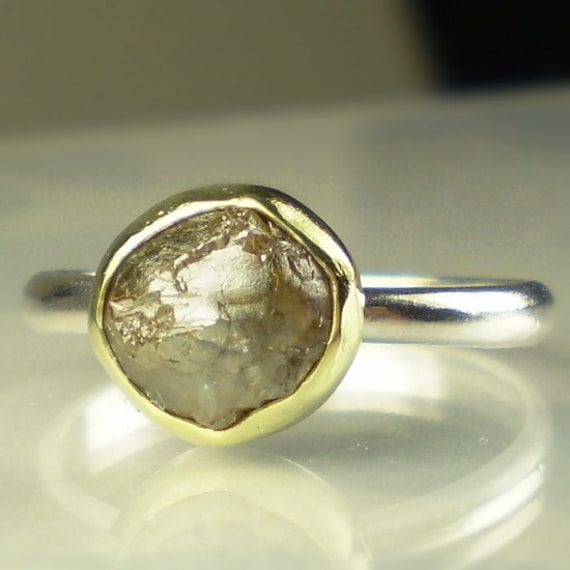 Natural Rough Diamond Engagement Ring - 18k Gold and Sterling