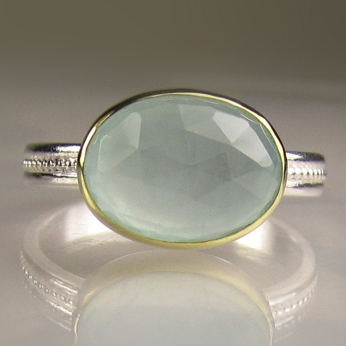 Rose Cut Aquamarine Ring - 18k and Sterling