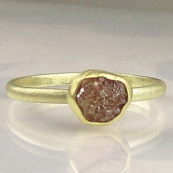 Rough Uncut Diamond Engagement Ring -18k and 14k Gold