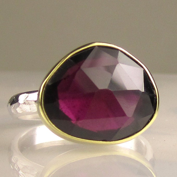 Rose Cut Garnet Ring - 18k Gold and Sterling