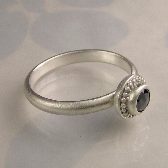 Granulated Rose Cut Black Diamond Ring in Recycled Sterling Silver- Made to Order