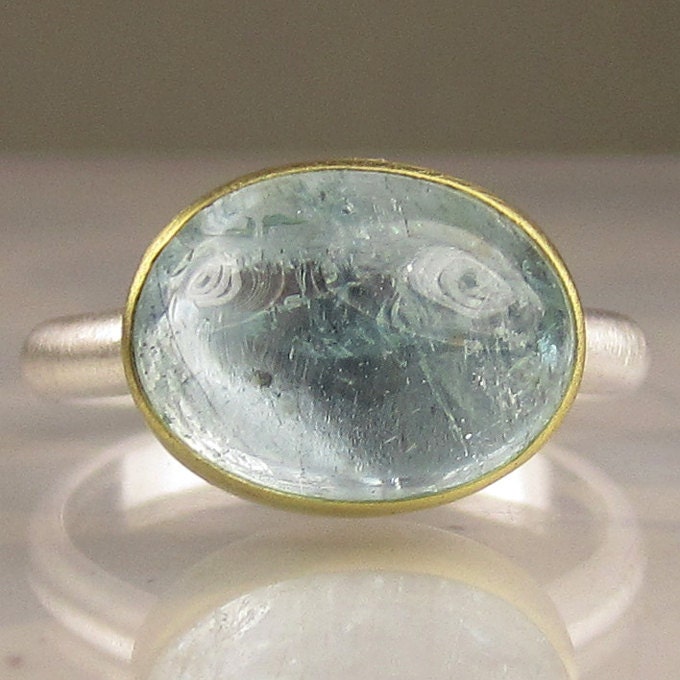 Aquamarine Ring - 18k Gold and Sterling