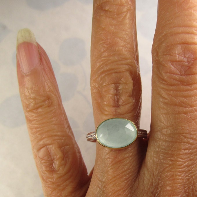 Rose Cut Aquamarine Ring - 18k and Sterling