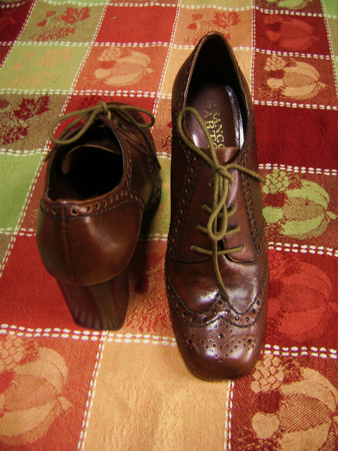 HOLD For ROXY, Vintage Oxford Wingtip Heels, Woman, Franco Sarto, Leather, Brown, Laced, Granny Boots, Witch or Pilgrim Costume
