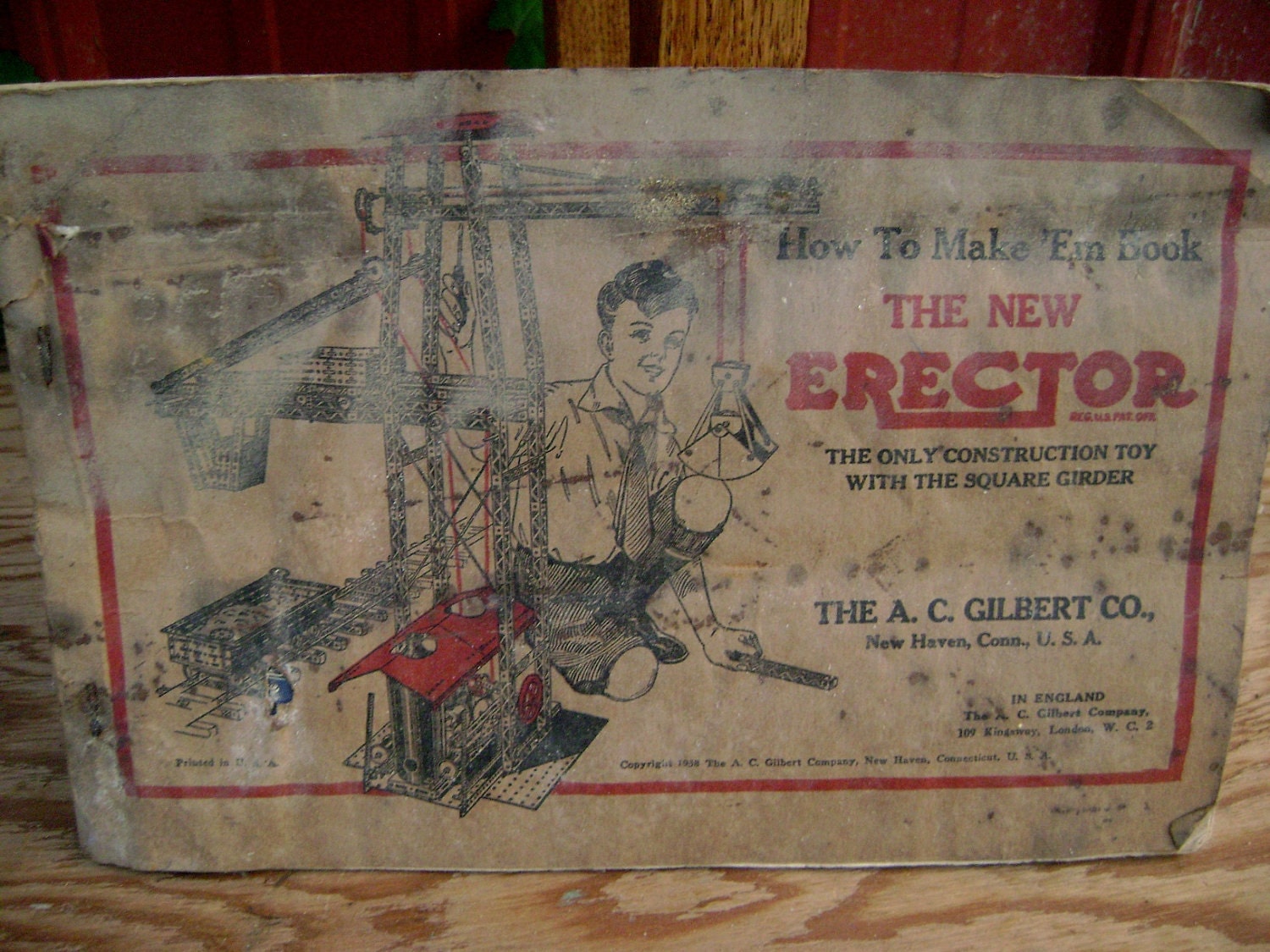 Vintage Antique Erector Set Manual, 1938, Ephemera, AC Gilbert Co, Engineering Diagrams, Boy Toy, Hello Boys, Sexist Career Toy