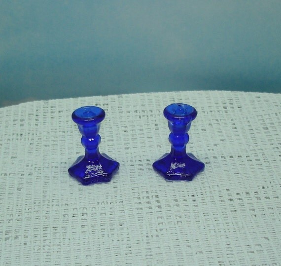 Vintage Cobalt Blue Glass Miniature Candle Holders By Cosasraras