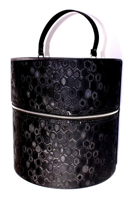 Vintage Black Wig Case - Diamond Pattern