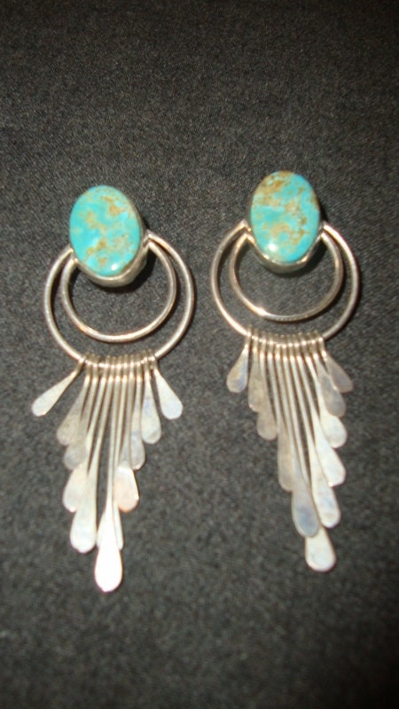 Womens Vintage artist made Native American signed A.Marion Sterling Silver & Turquoise Earrings