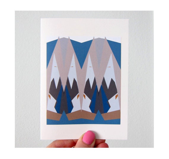 Geometric Snow Tops Print Greeting Card