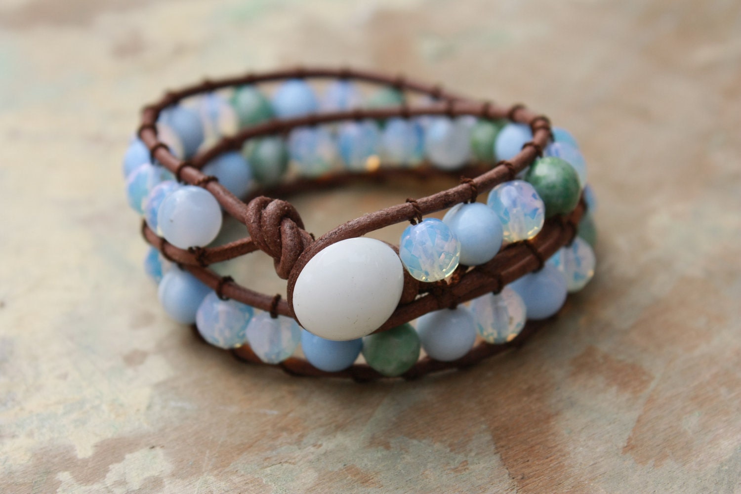 Leather and Semi-Precious Stone Wrap Bracelet