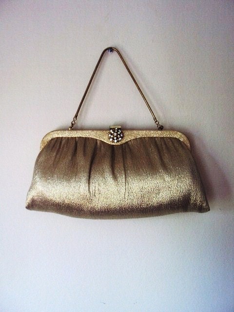 Vintage 50s Purse Rhinestone Setting Clasp and Metallic Gold Ande'