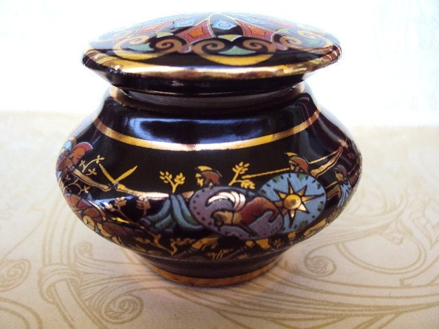 Vintage Enameled Perfume Bottle Jar Made in Greece