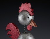 Rooster Bobblehead Clock Metallic