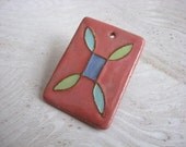 Handmade Ceramic Pendant with Anglo Saxon Design in Rose Aqua Blue and Green