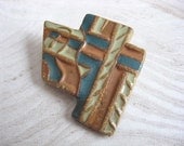 Handmade Ceramic Brooch Cloisson Series in Brown Chartreuse and Teal