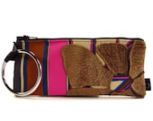Wristlet Southwestern Inspired in TerraCotta Fuchsia Slate & Azure with a Rugged Textured Leather Flower Applique