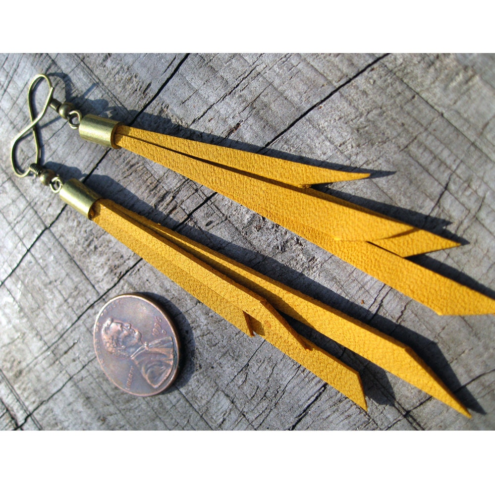 Earring Leather Fringe Mustard Yellow Southwestern Inspired