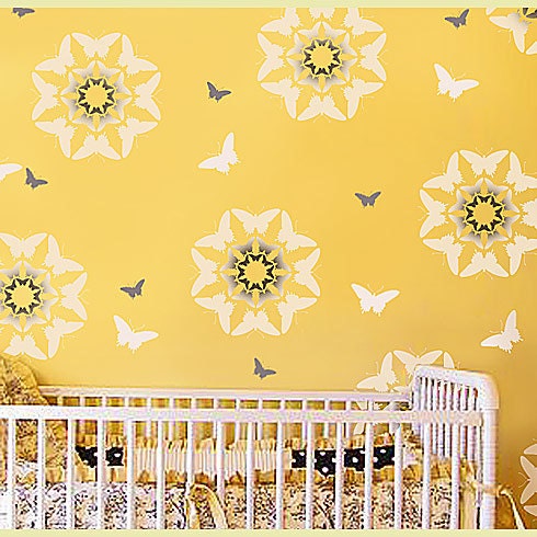 Stencil Butterfly Bloom No3 size SM - Great for Nursery Decor - Reusable stencils for DIY