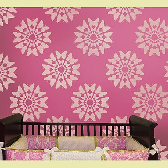 Stencil Butterfly Bloom No2 size SM - Stencils for Nursery Decor