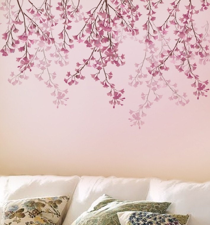 Stencil for walls Weeping Cherry - Reusable stencils better than Wall Decals