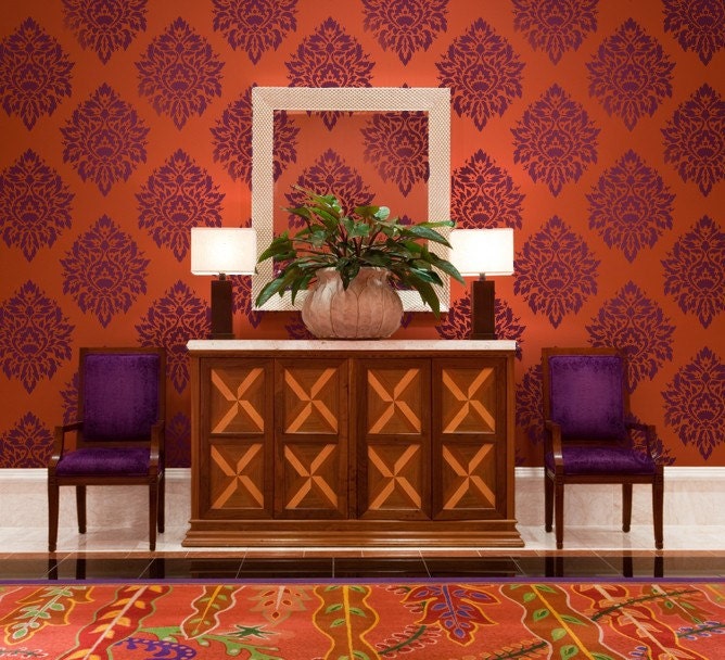 Damask Stencil Nadya SM - Beautiful stencils better than wallpaper -DIY wall decor