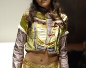 Cropped jacket with diagonal closure