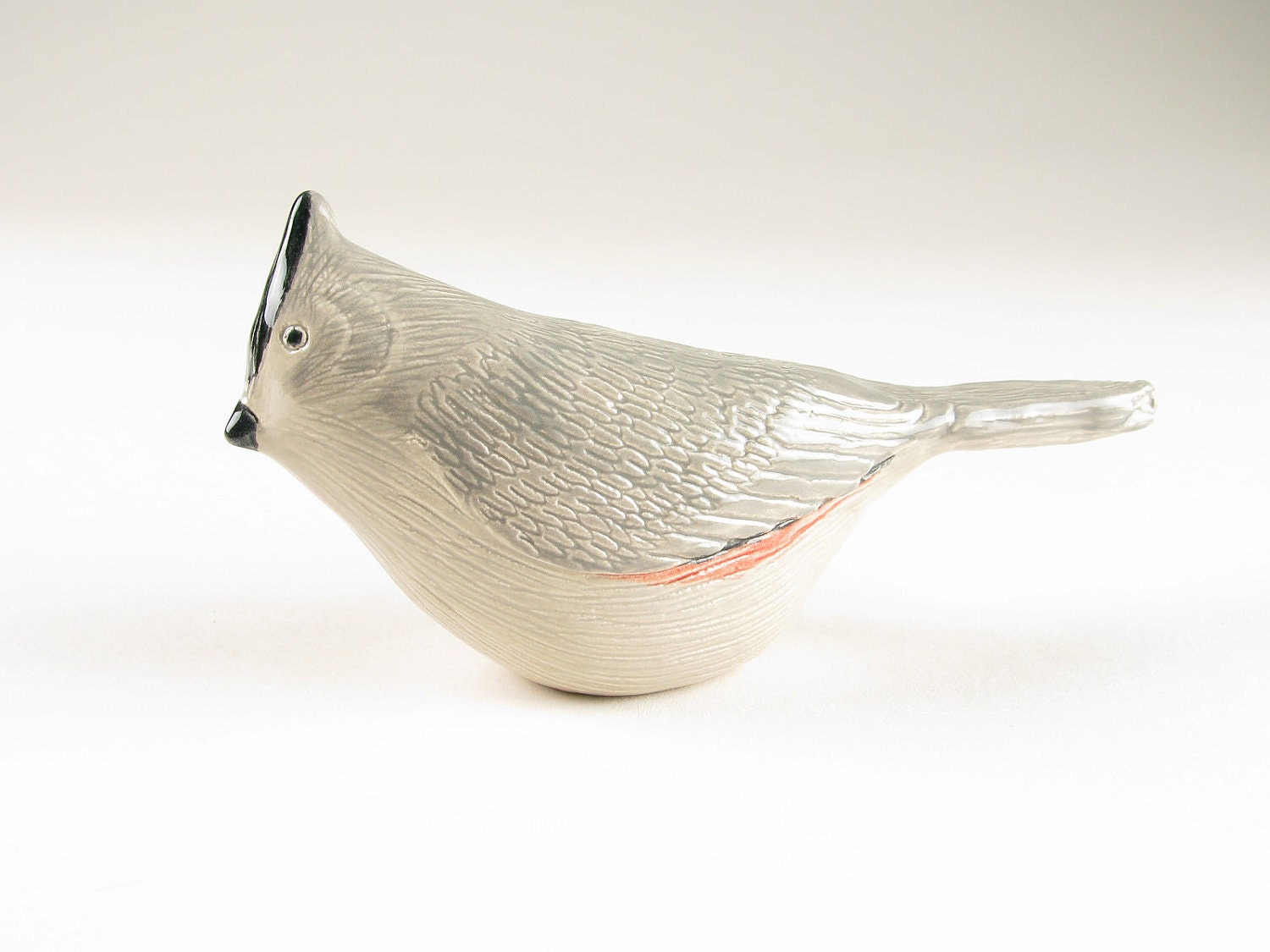 Ceramic Pottery Bird Sculpture Figure Black Crested Titmouse Hand Formed