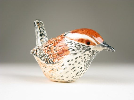 Ceramic Bird Hand Formed Cactus Wren