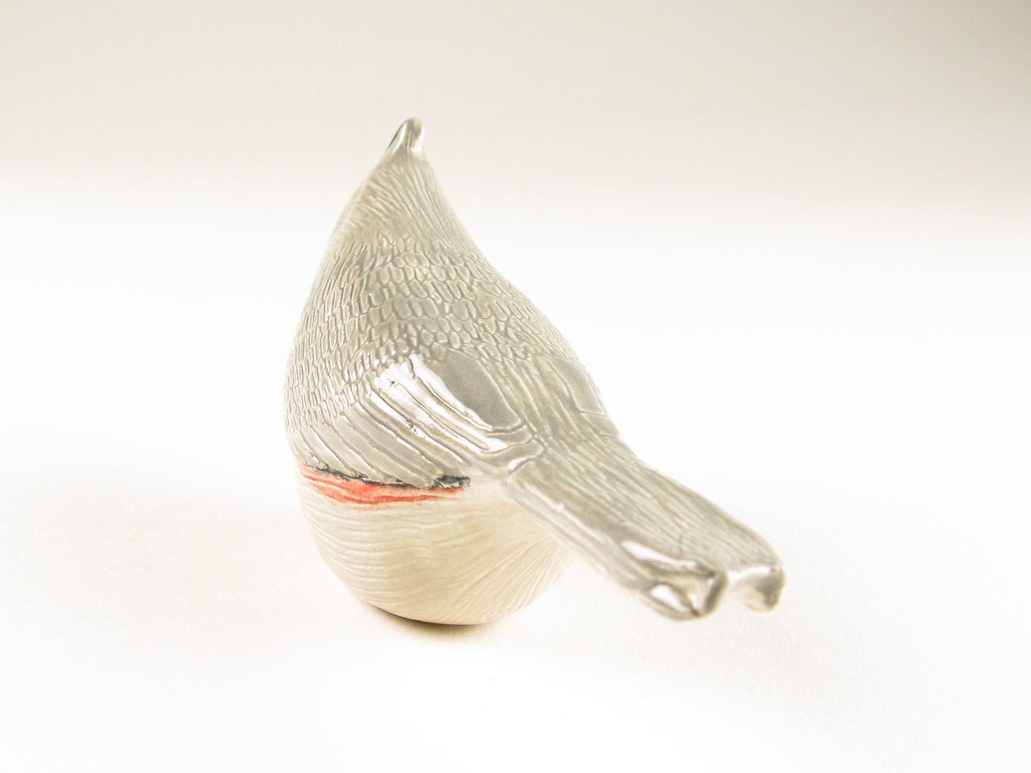 Ceramic Pottery Bird Sculpture Figure Black Crested Titmouse Hand Formed
