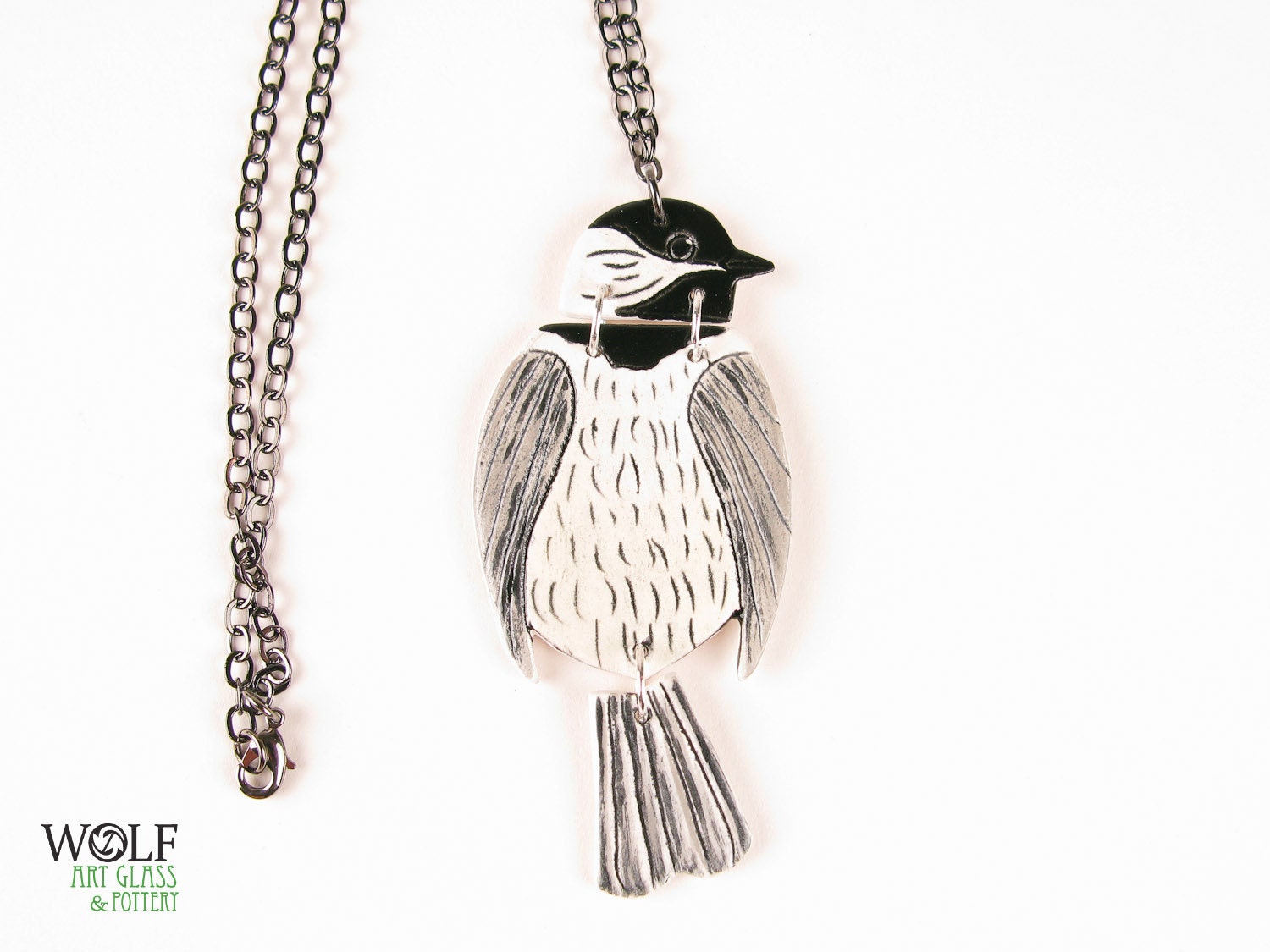 Chickadee Bird Necklace Pottery Pendant