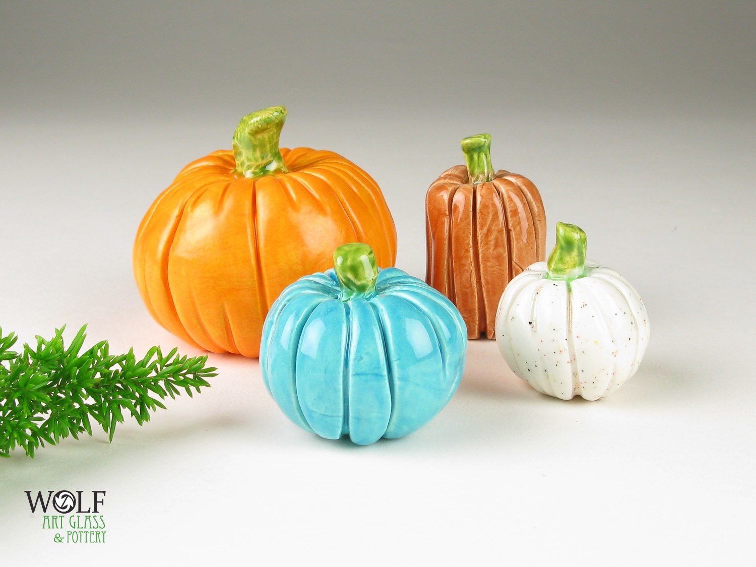 Halloween Pumpkins Gorgeous Gourds Colorful 4 Pack of Little Ceramic Pottery Pumpkins