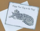 Cat Father's Day card - Happy Paw Day to the King, good for a lazy or relaxed dad