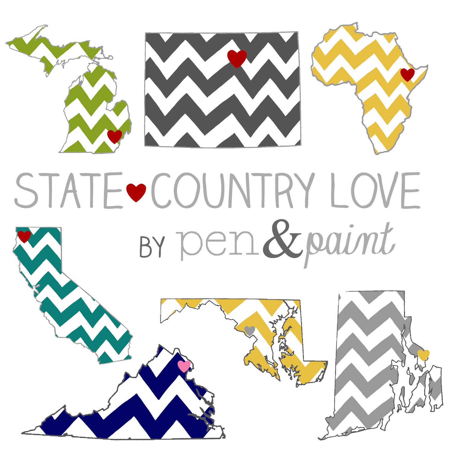 Custom, Personalized State Print, State Love, State Map, Country, Nation, Continent, Silhouette, 8 x 10 Art Print